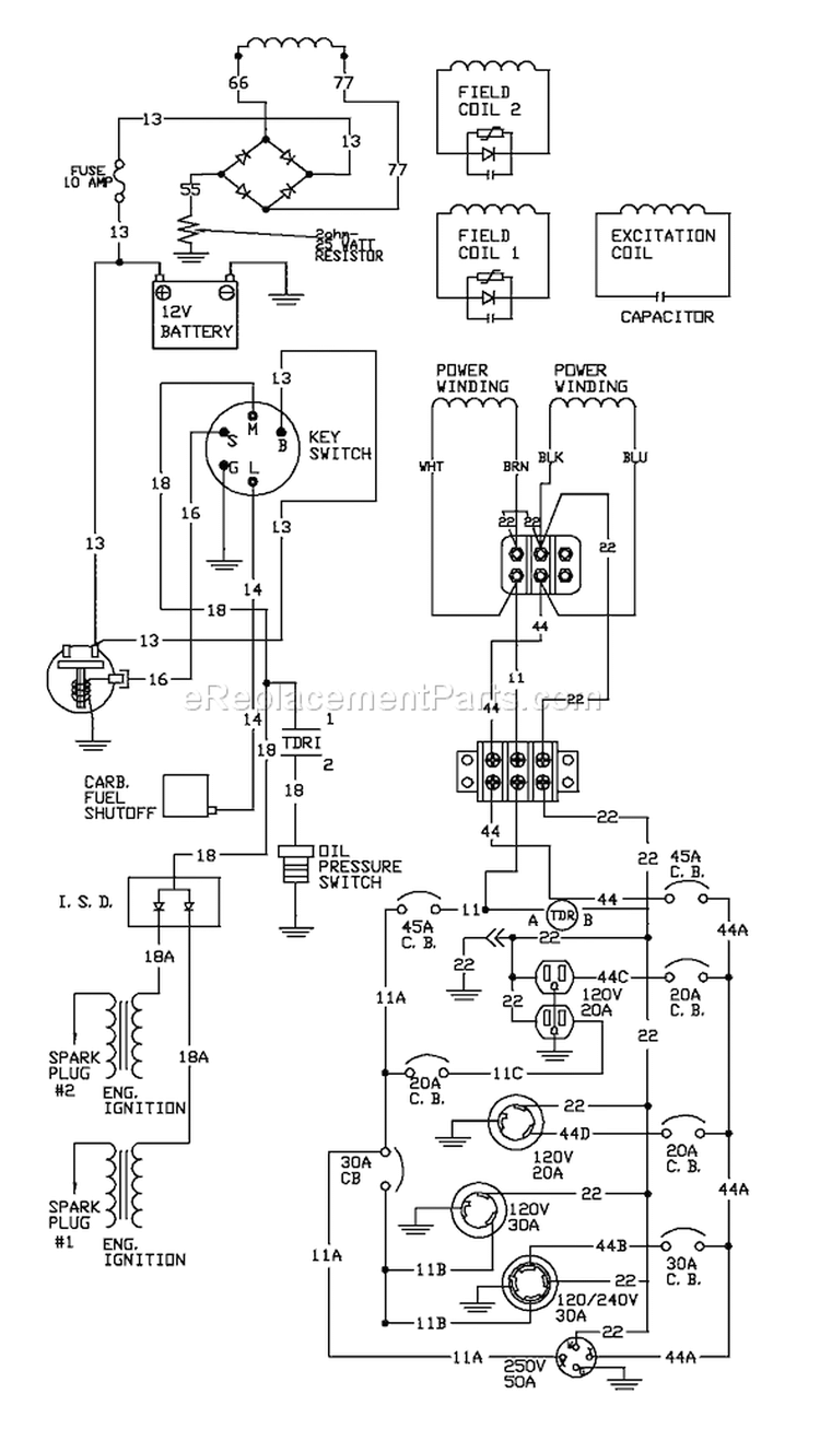 Page E Diagram and Parts List for 1338-1  Briggs and Stratton Generator